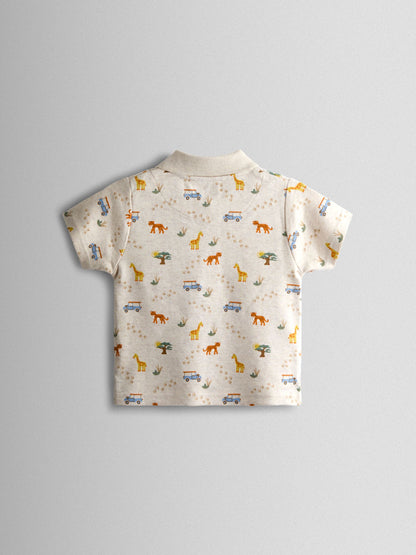Dsiney Kidz - JoJo Maman Bébé Natural Safari Print Polo T-Shirt image 2