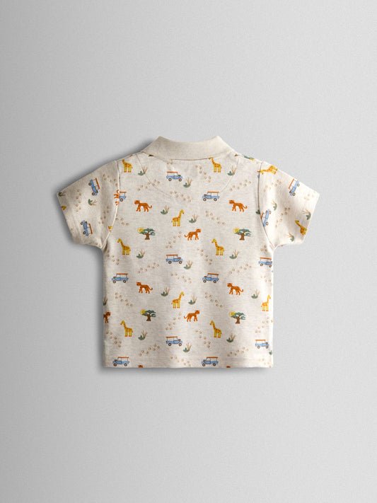 Dsiney Kidz - JoJo Maman Bébé Natural Safari Print Polo T-Shirt image 2