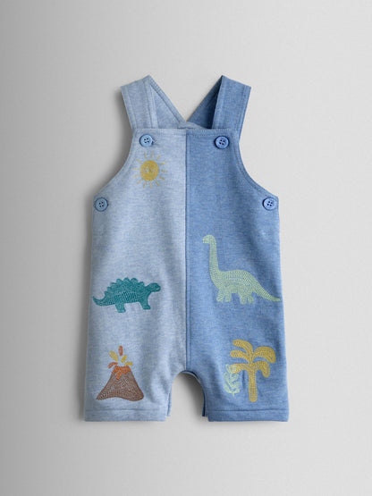 JoJo Maman Bébé Blue Marl Dino 2-Piece Appliqué Dungaree & T-Shirt Set image 4