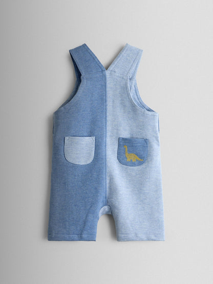 JoJo Maman Bébé Blue Marl Dino 2-Piece Appliqué Dungaree & T-Shirt Set image 5