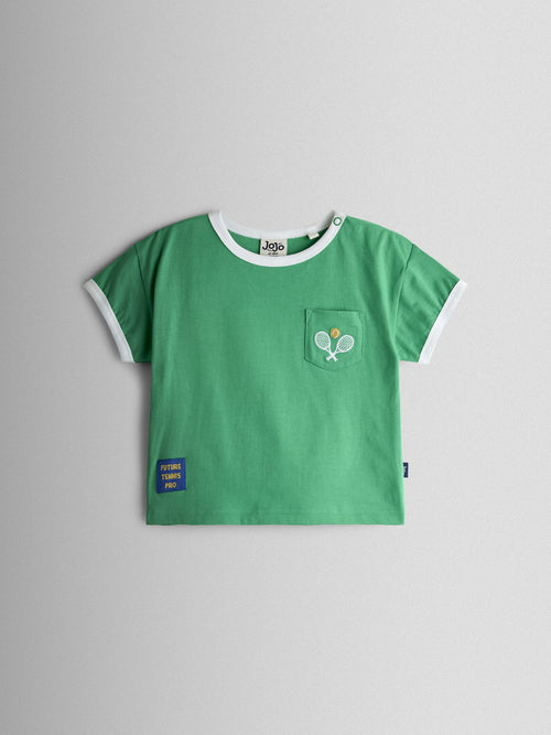 JoJo Maman Bébé Green Tennis Club Slogan Applique T-Shirt image 1