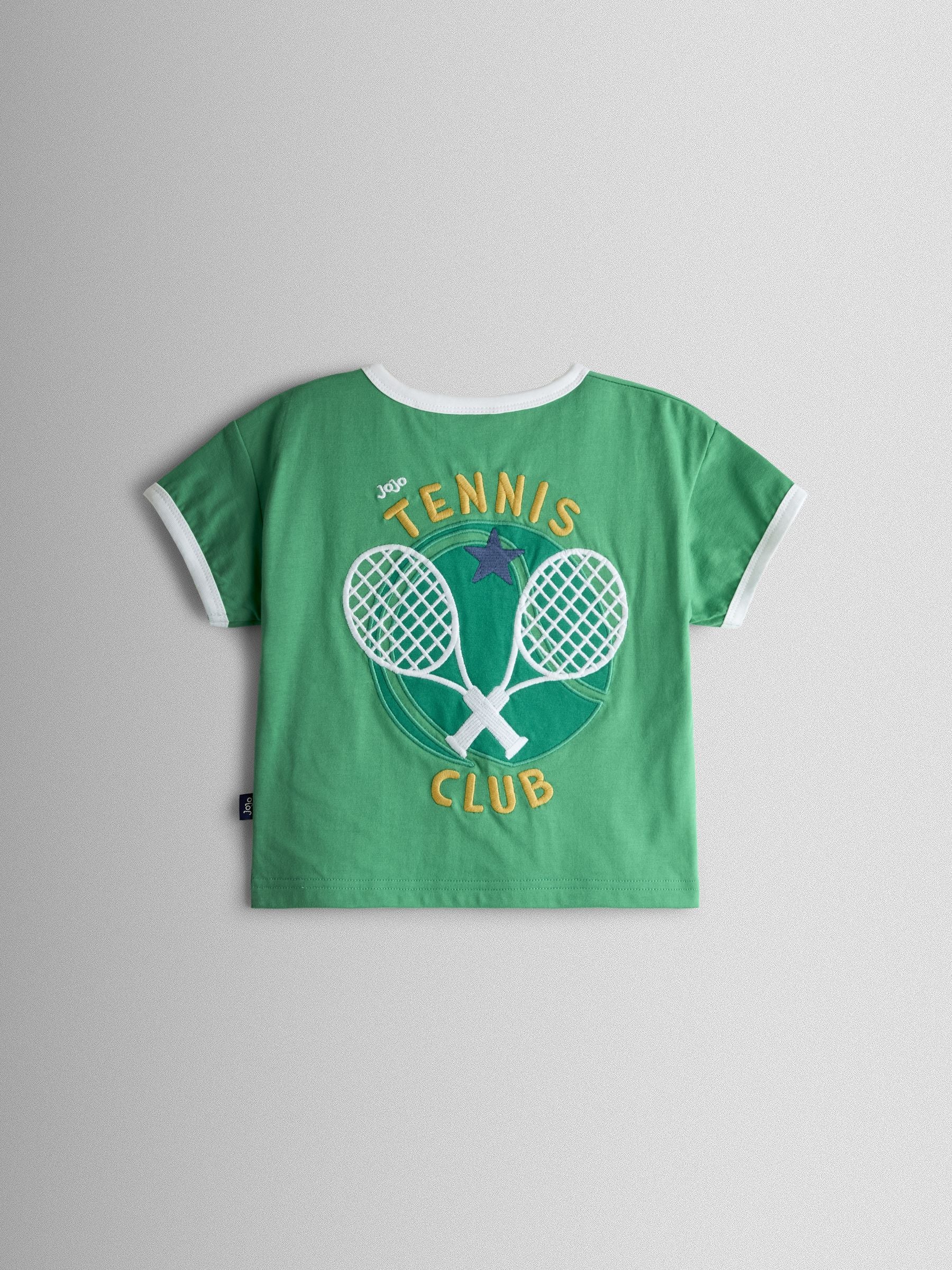 JoJo Maman Bébé Green Tennis Club Slogan Applique T-Shirt image 2