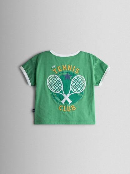 JoJo Maman Bébé Green Tennis Club Slogan Applique T-Shirt image 2