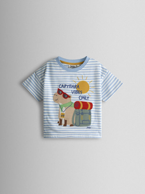 JoJo Maman Bébé Blue Capybara Character Appliqué T-Shirt image 1
