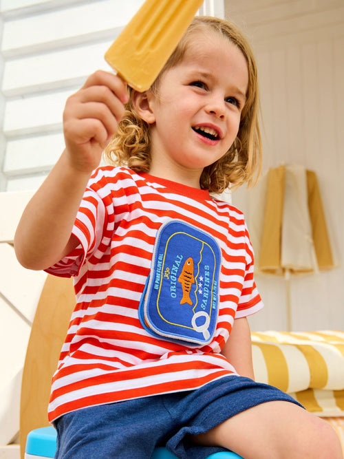 JoJo Maman Bébé Red Sardine Stripe Appliqué T-Shirt image 1