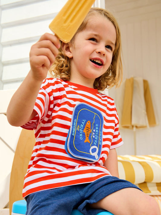 JoJo Maman Bébé Red Sardine Stripe Appliqué T-Shirt image 1