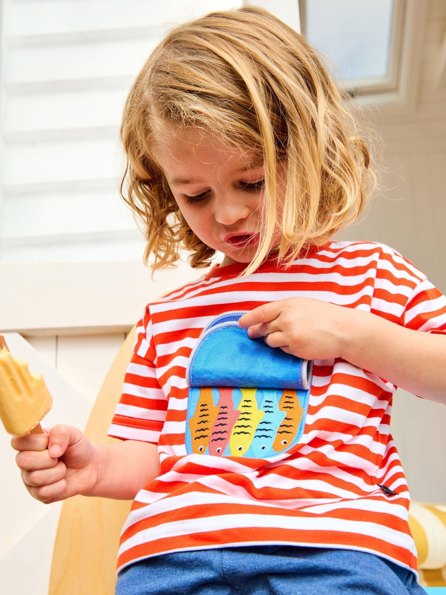 JoJo Maman Bébé Red Sardine Stripe Appliqué T-Shirt image 2