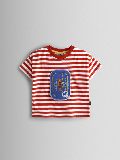 JoJo Maman Bébé Red Sardine Stripe Appliqué T-Shirt image 3