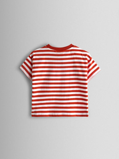 JoJo Maman Bébé Red Sardine Stripe Appliqué T-Shirt image 4