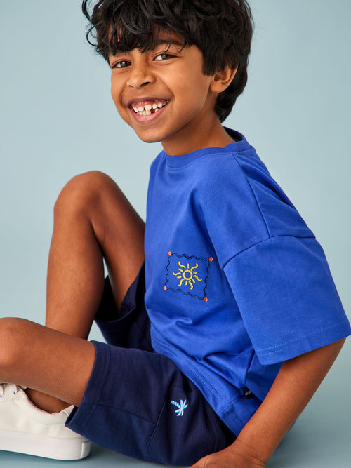 JoJo Maman Bébé Blue Seaside Stamp Graphic T-Shirt image 1