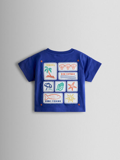JoJo Maman Bébé Blue Seaside Stamp Graphic T-Shirt image 3