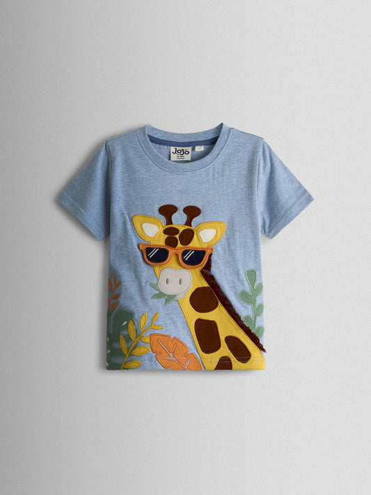 JoJo Maman Bébé Blue Giraffe Appliqué T-Shirt & Shorts Set 2 Piece image 2
