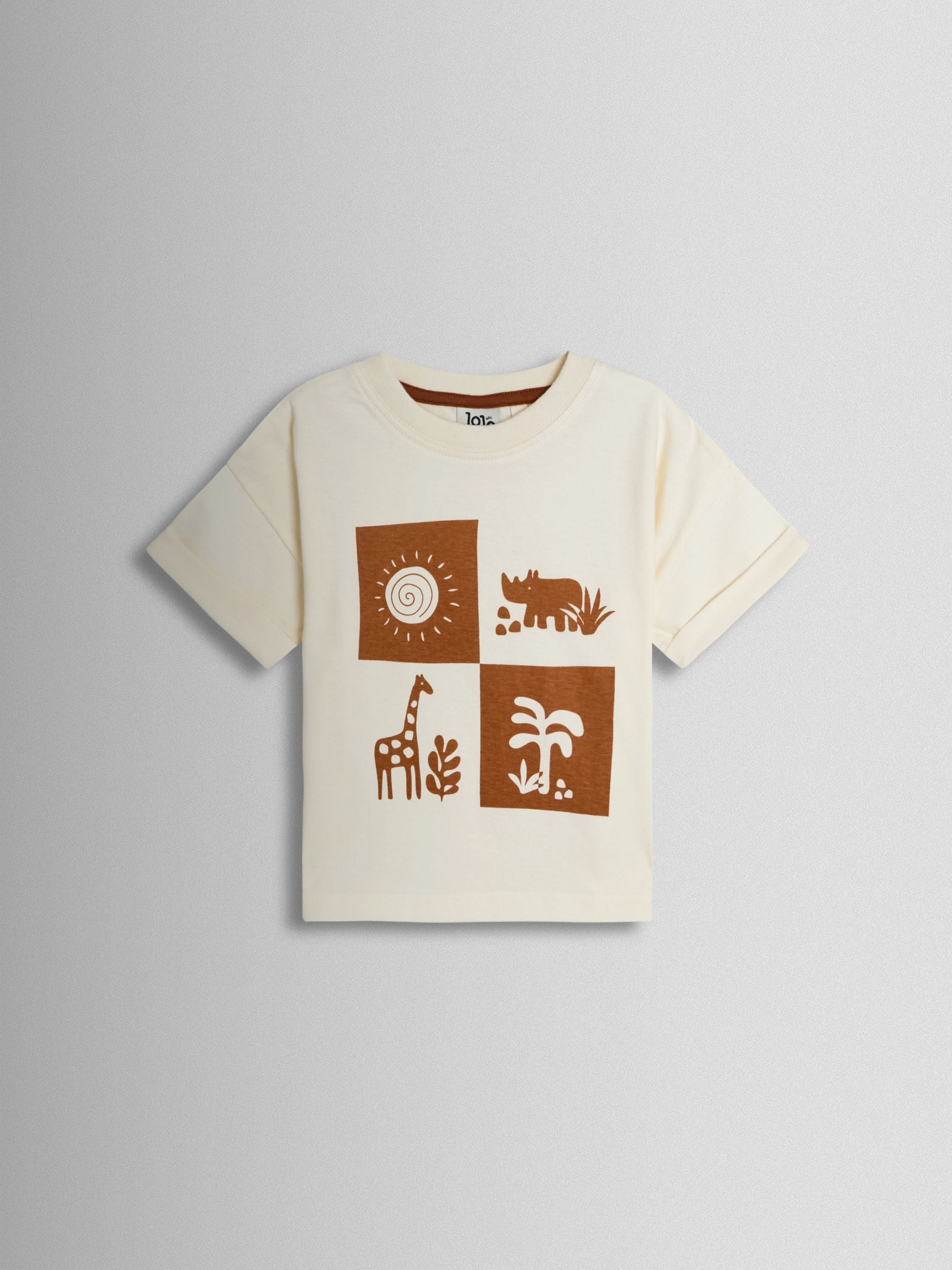 JoJo Maman Bébé Tan Brown Safari Printed T-Shirt & Shorts Set image 2