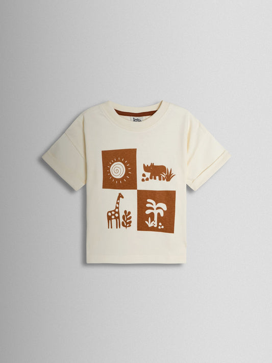 JoJo Maman Bébé Tan Brown Safari Printed T-Shirt & Shorts Set image 2
