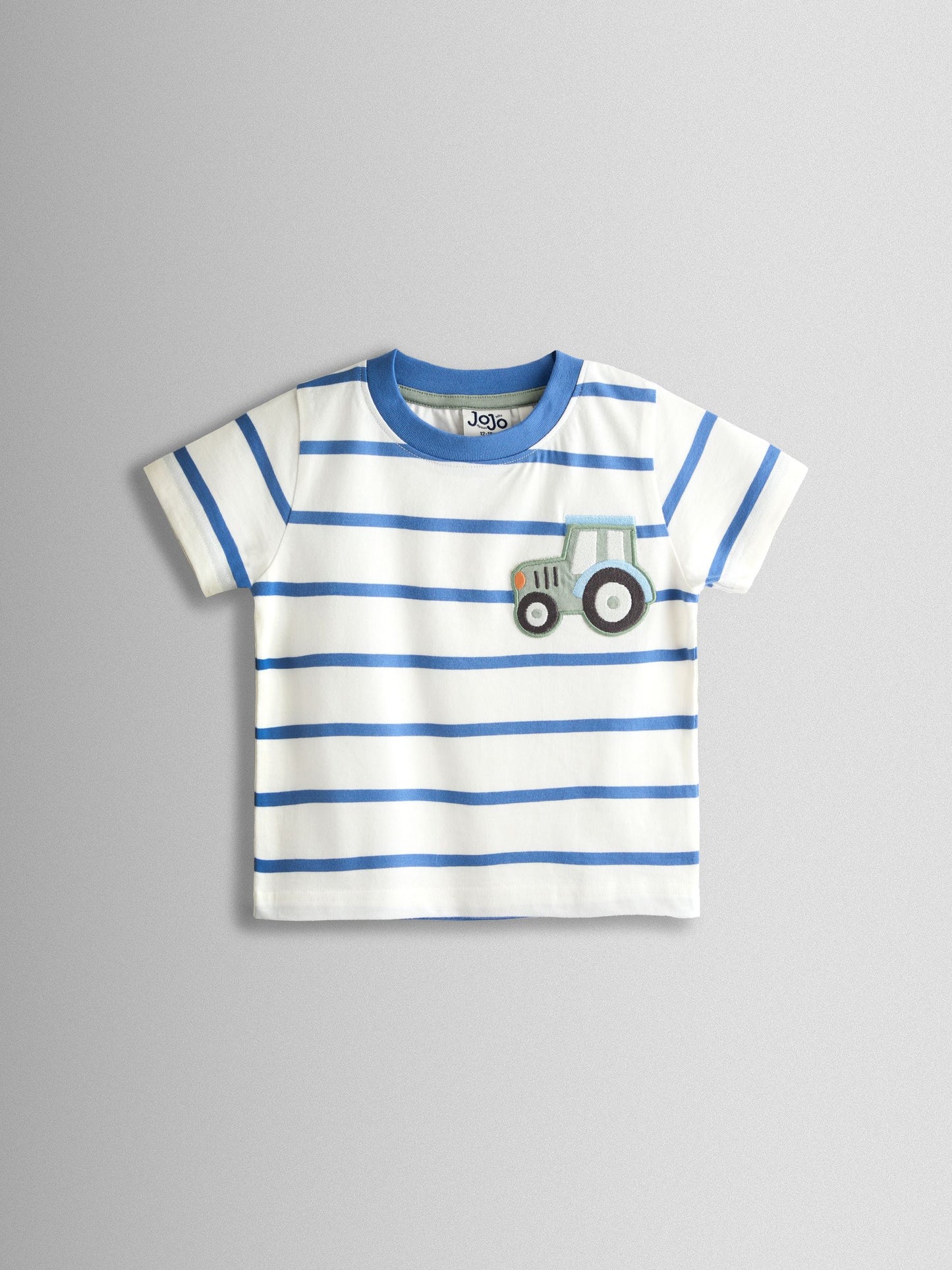 JoJo Maman Bébé White & Blue Tractor Pocket Appliqué T-Shirt image 1
