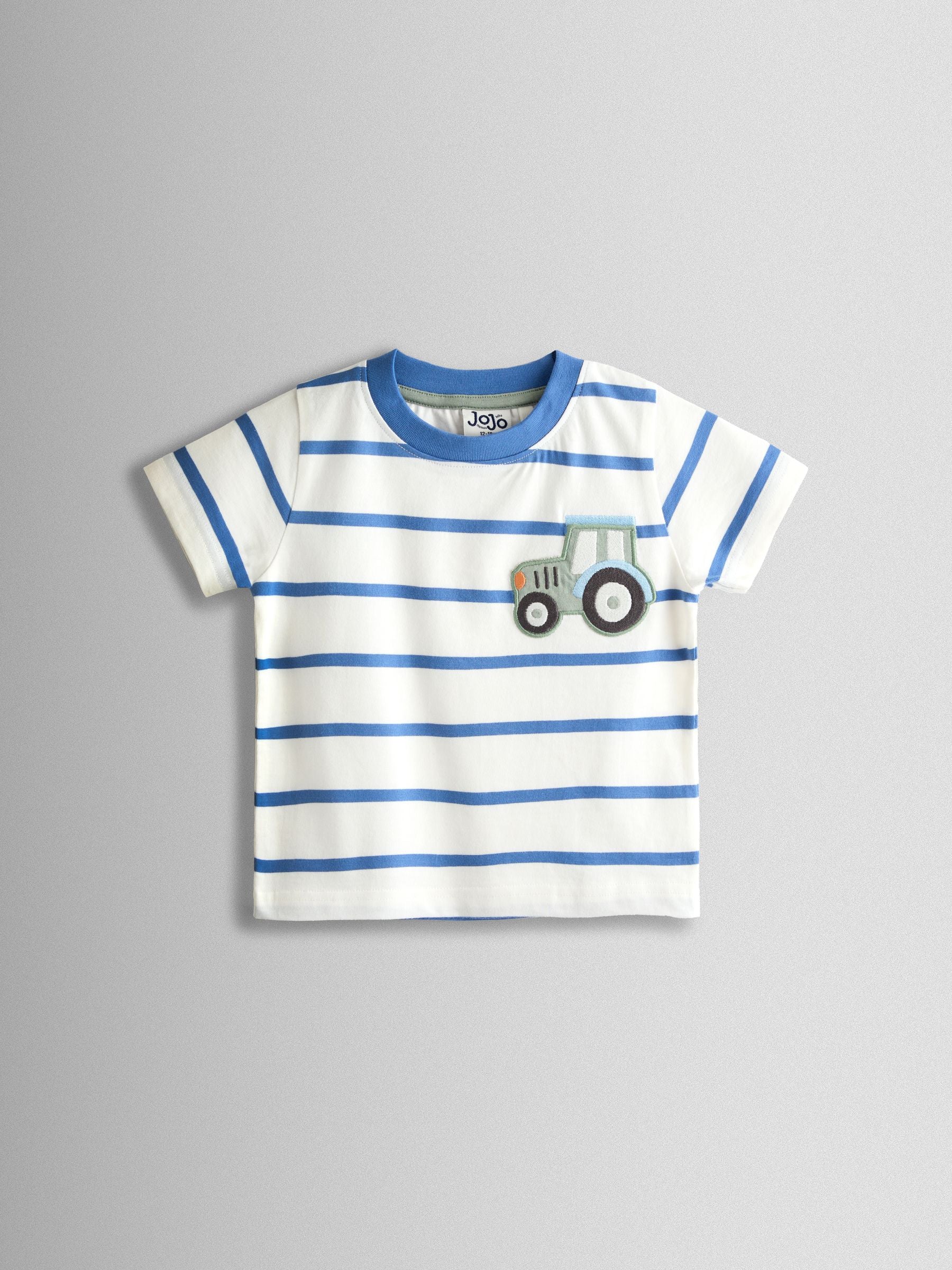 JoJo Maman Bébé White & Blue Tractor Pocket Appliqué T-Shirt image 1