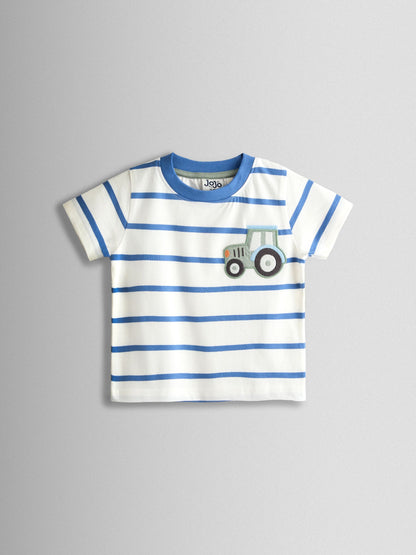 JoJo Maman Bébé White & Blue Tractor Pocket Appliqué T-Shirt image 1