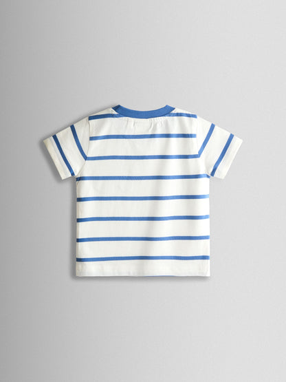 JoJo Maman Bébé White & Blue Tractor Pocket Appliqué T-Shirt image 2