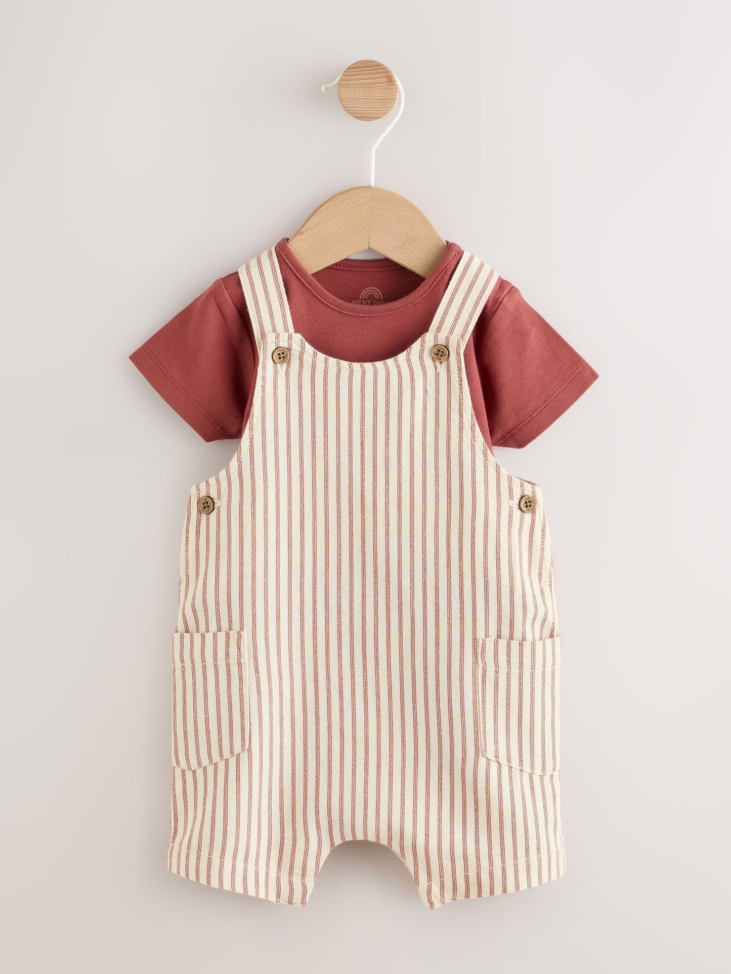 Brown Stripe Woven Dungarees and Bodysuit Set (0mths-2yrs) image 1
