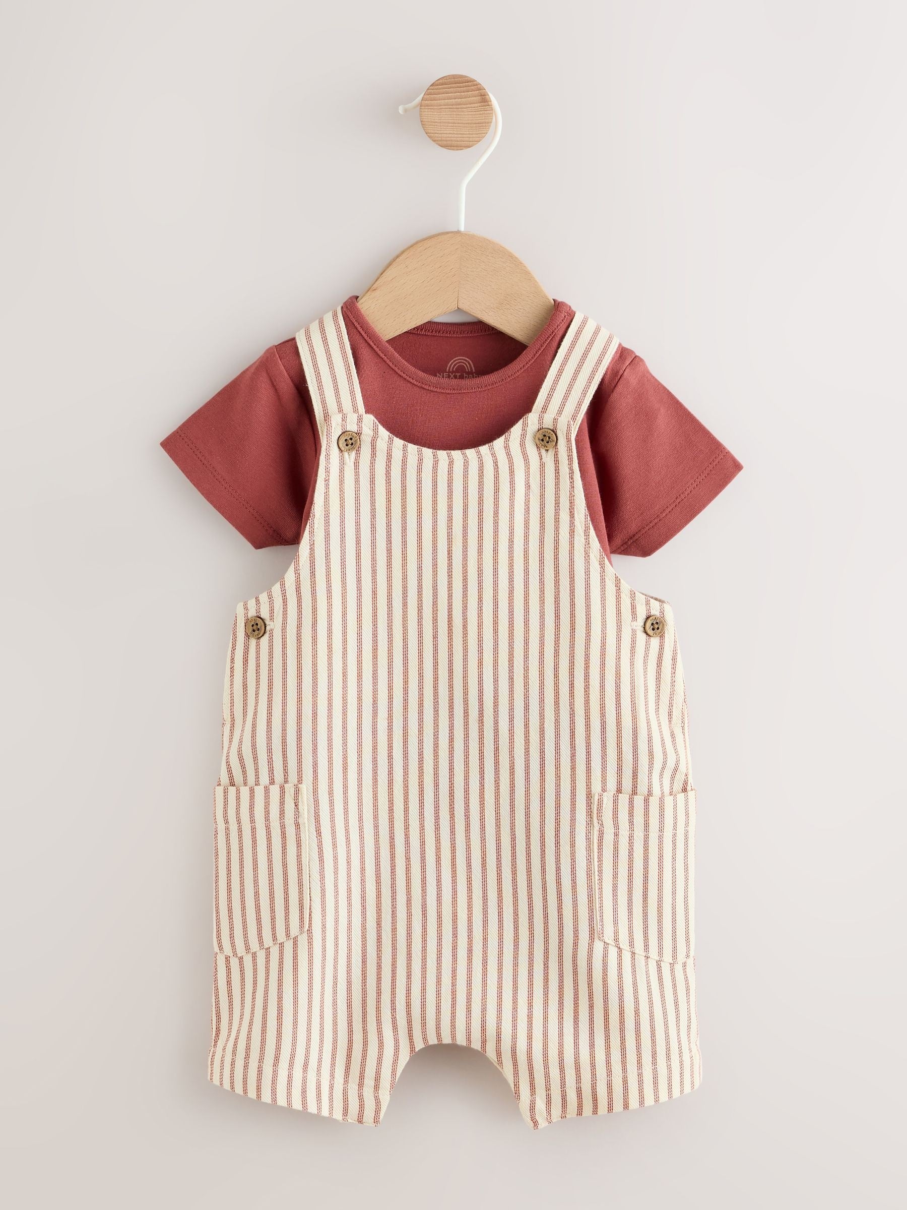 Brown Stripe Woven Dungarees and Bodysuit Set (0mths-2yrs) image 1