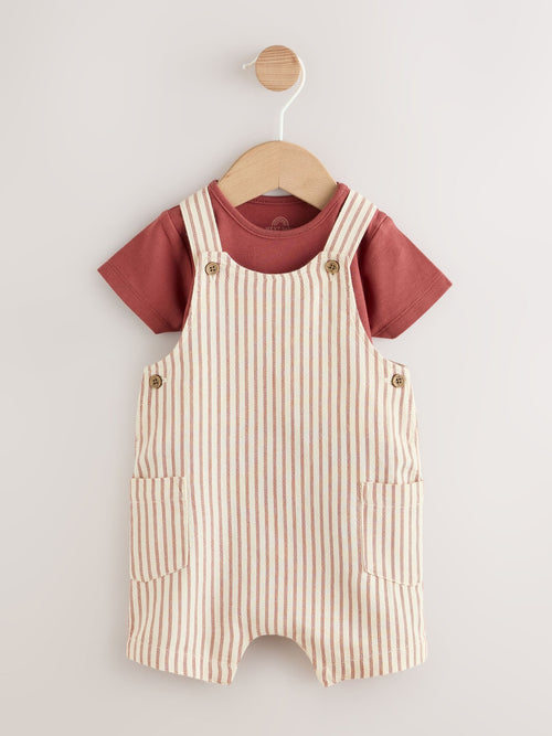 Brown Stripe Woven Dungarees and Bodysuit Set (0mths-2yrs) image 1