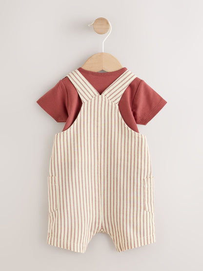 Brown Stripe Woven Dungarees and Bodysuit Set (0mths-2yrs) image 2