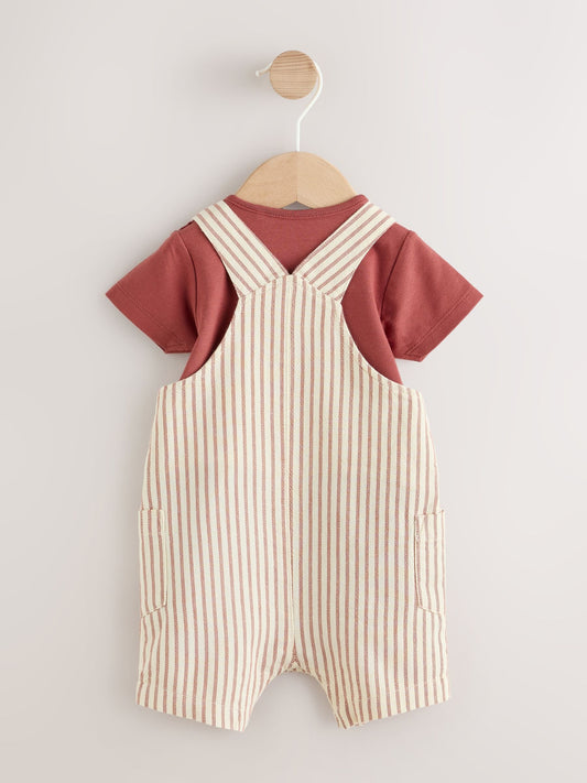 Brown Stripe Woven Dungarees and Bodysuit Set (0mths-2yrs) image 2