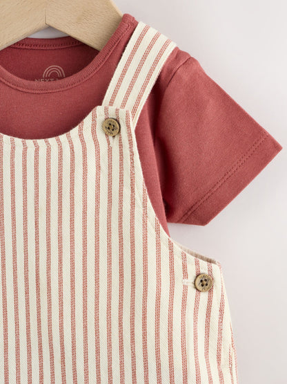 Brown Stripe Woven Dungarees and Bodysuit Set (0mths-2yrs) image 4