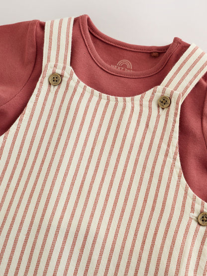 Brown Stripe Woven Dungarees and Bodysuit Set (0mths-2yrs) image 5