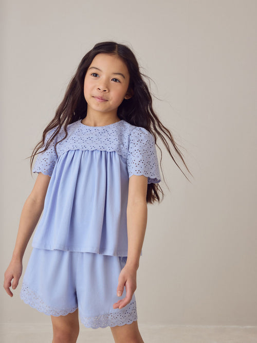 Dsiney Kidz - Laura Ashley Blue Broderie Anglaise Frill Top and Shorts Set image 1