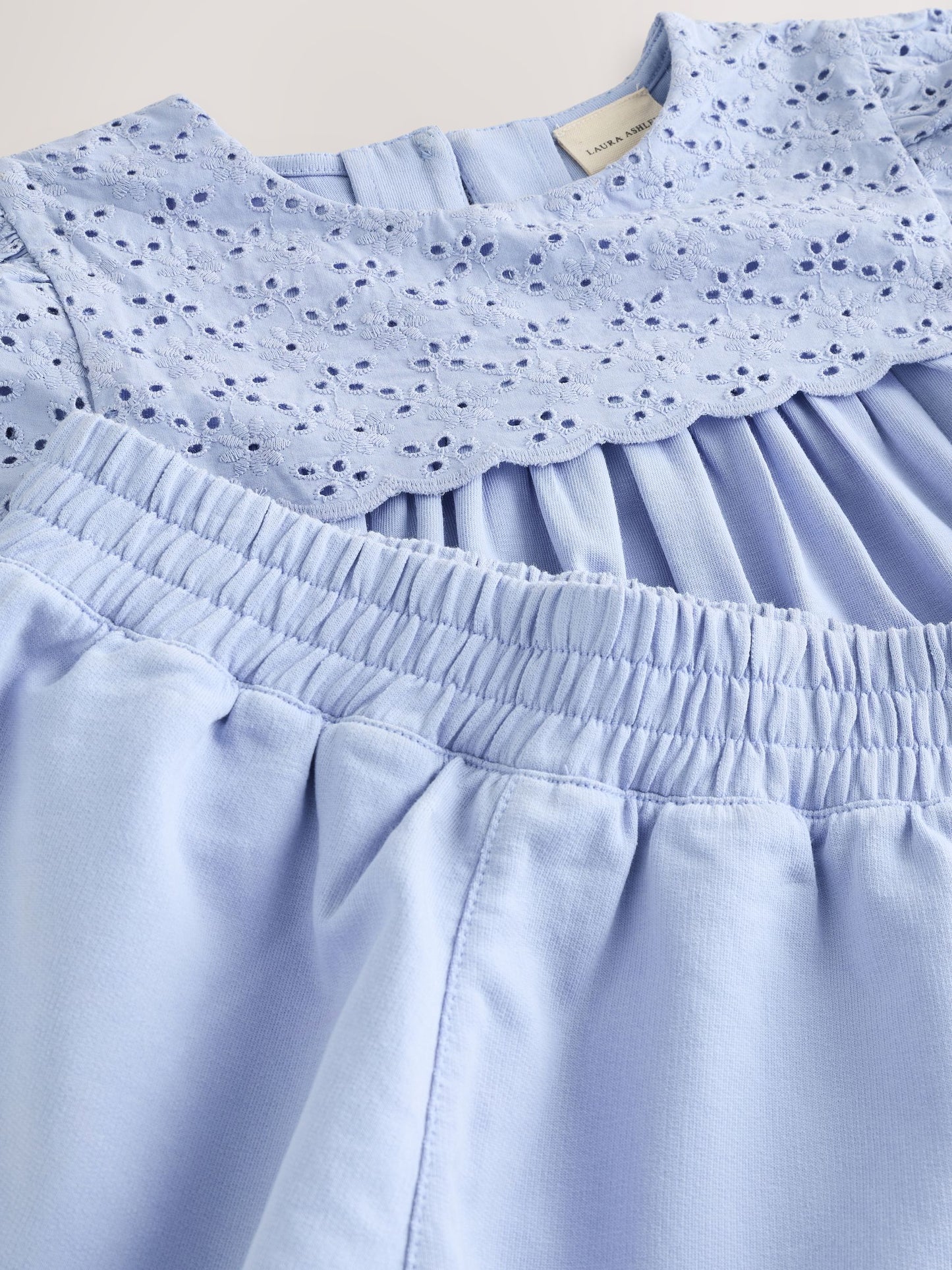 Laura Ashley Blue Broderie Anglaise Frill Top and Shorts Set image 10
