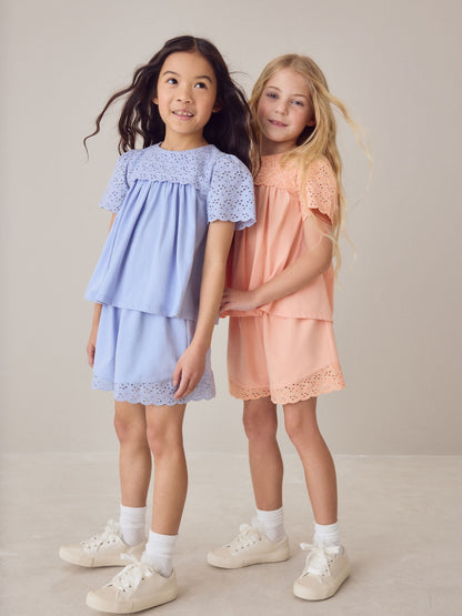 Laura Ashley Blue Broderie Anglaise Frill Top and Shorts Set image 3