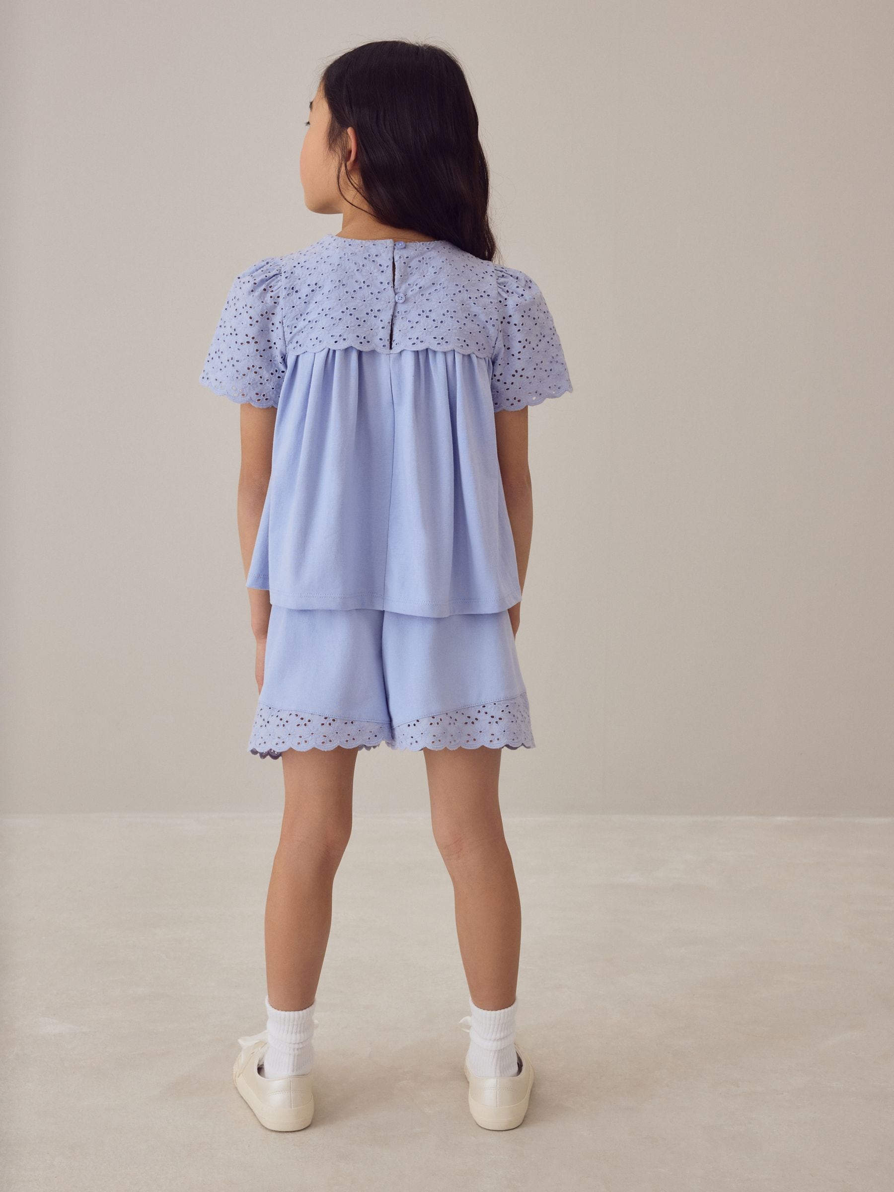 Laura Ashley Blue Broderie Anglaise Frill Top and Shorts Set image 4
