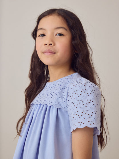 Laura Ashley Blue Broderie Anglaise Frill Top and Shorts Set image 5