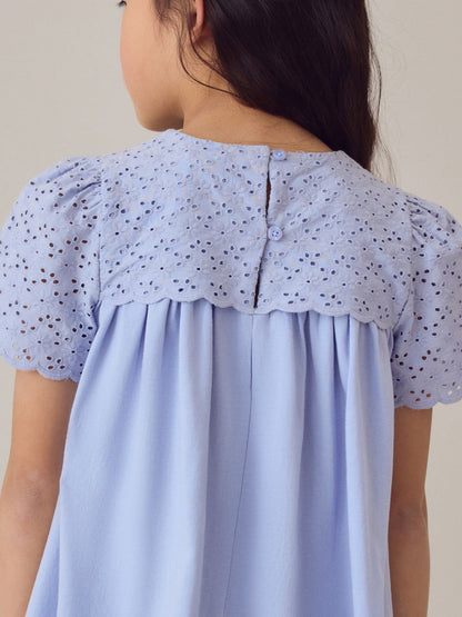 Laura Ashley Blue Broderie Anglaise Frill Top and Shorts Set image 6