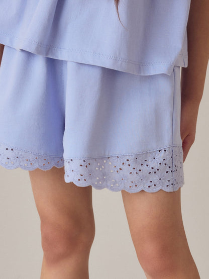 Laura Ashley Blue Broderie Anglaise Frill Top and Shorts Set image 7