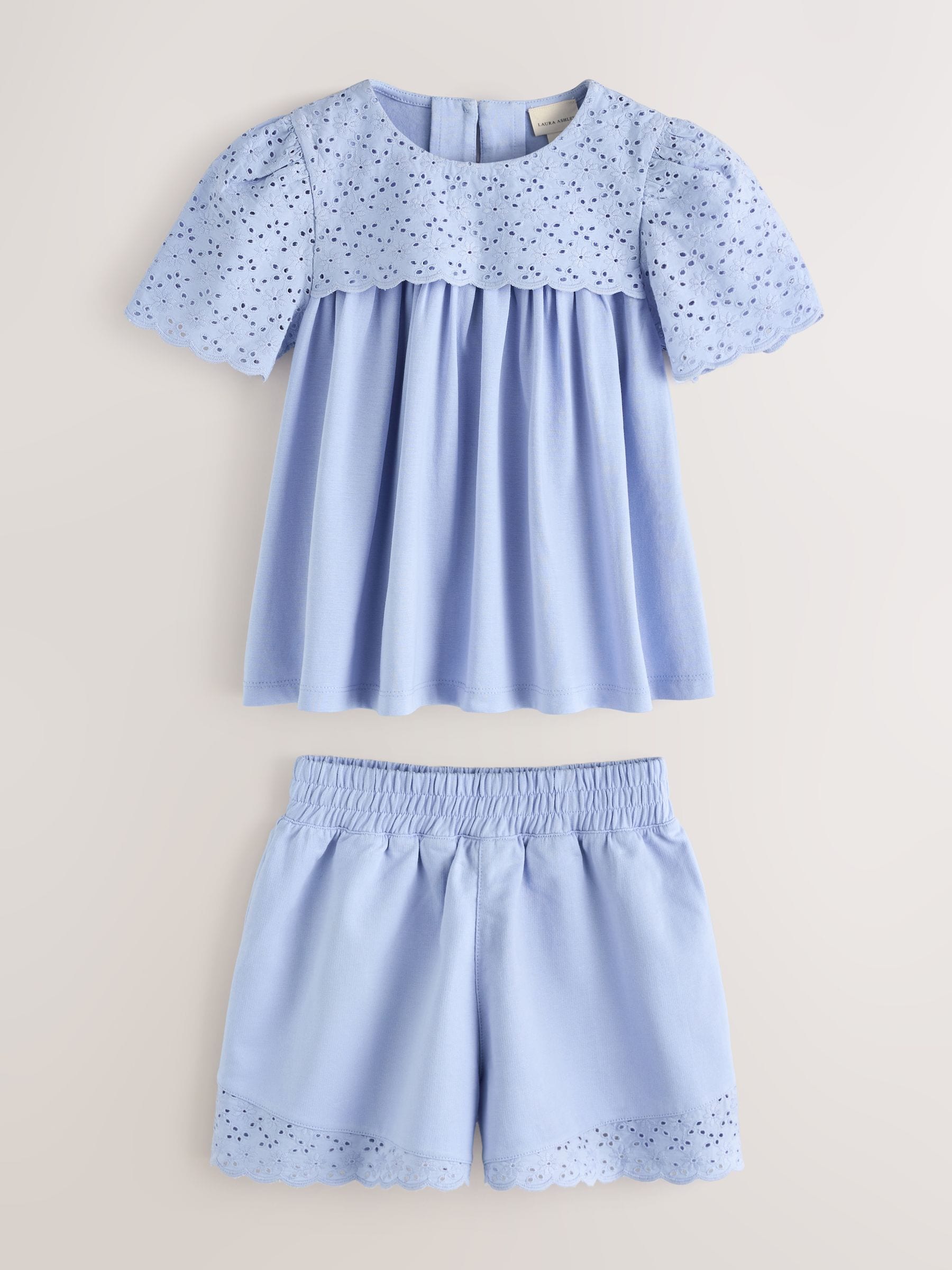 Laura Ashley Blue Broderie Anglaise Frill Top and Shorts Set image 8