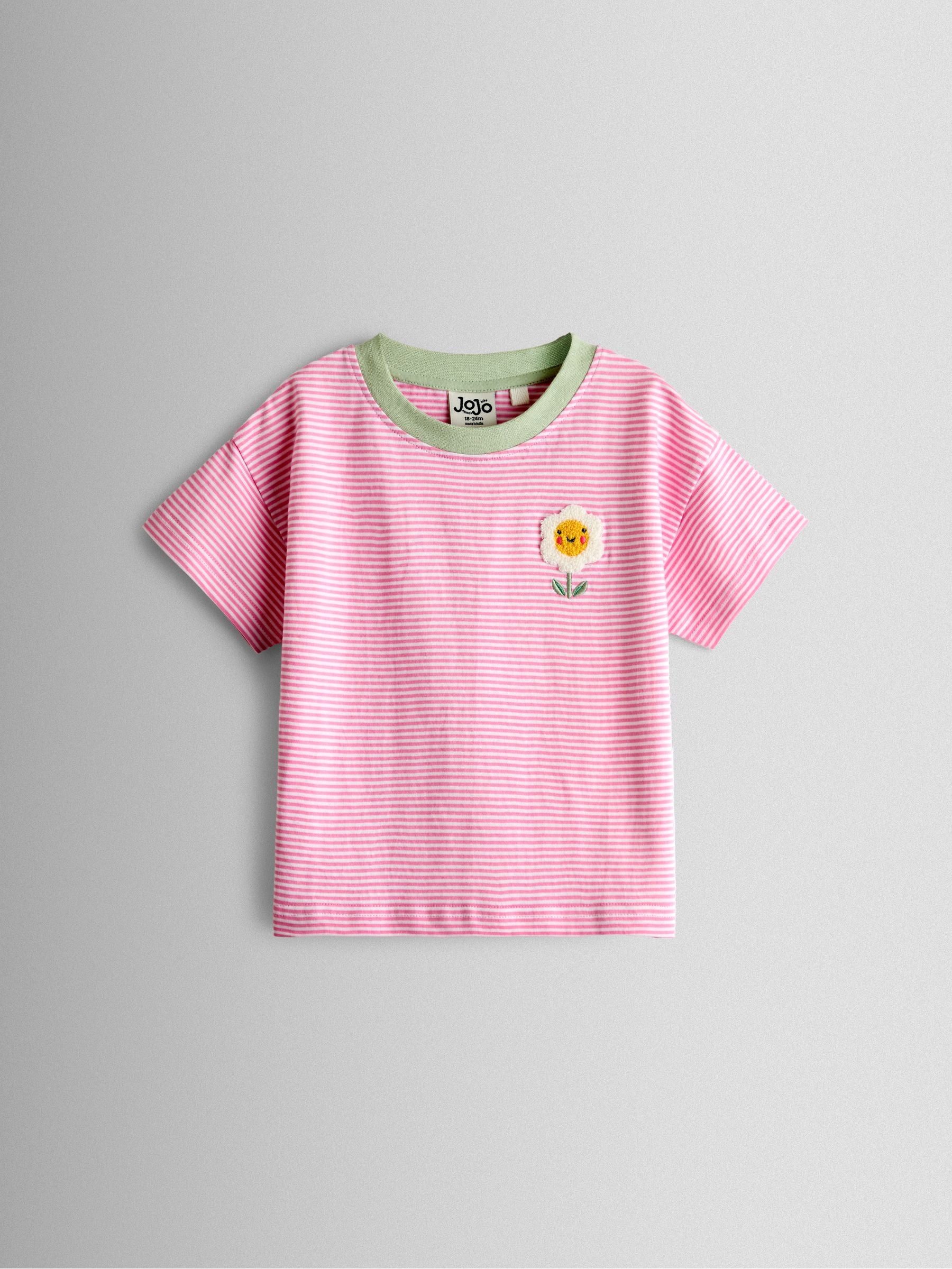 JoJo Maman Bébé Pink Daisy Striped Relaxed T-shirt image 1