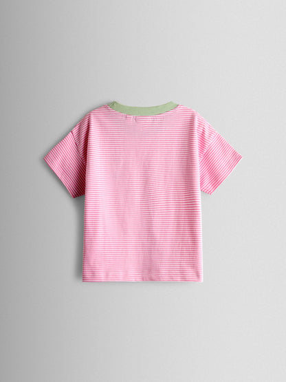 JoJo Maman Bébé Pink Daisy Striped Relaxed T-shirt image 2
