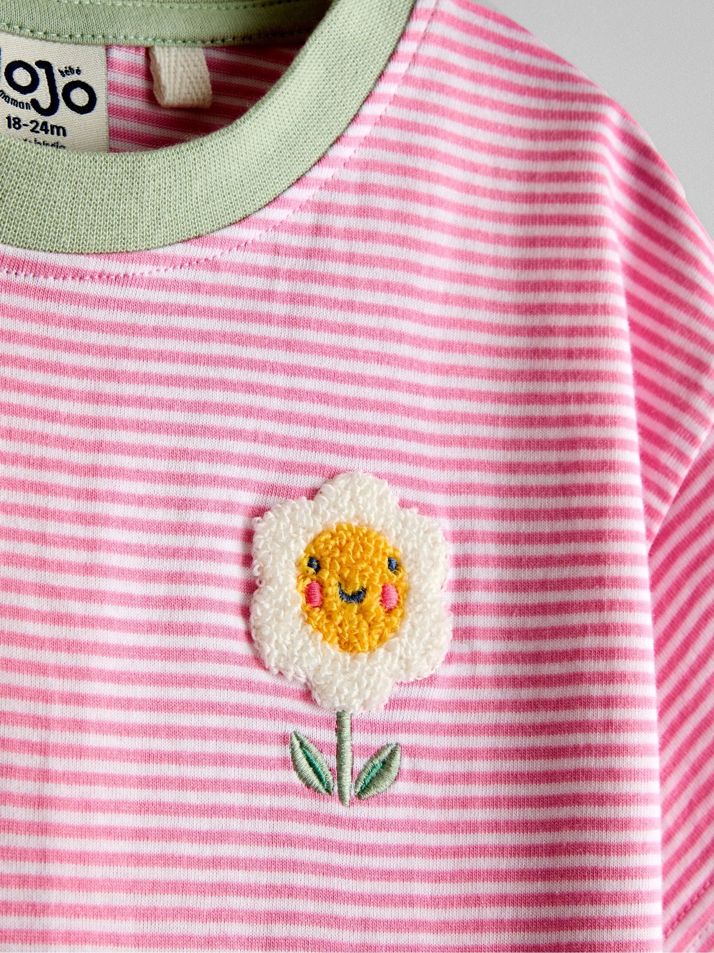 JoJo Maman Bébé Pink Daisy Striped Relaxed T-shirt image 3