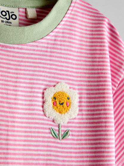 JoJo Maman Bébé Pink Daisy Striped Relaxed T-shirt image 3