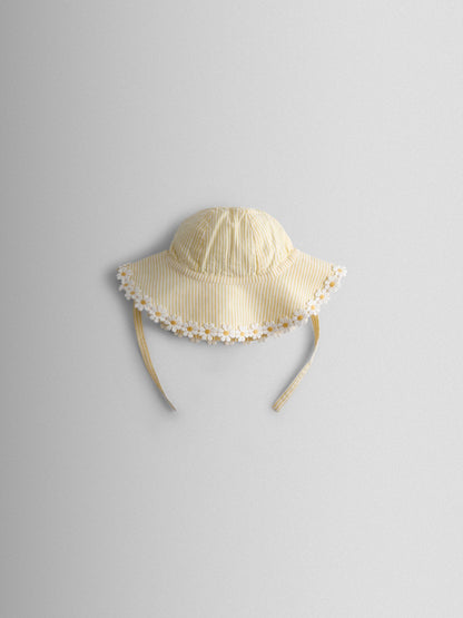 JoJo Maman Bébé Yellow Daisy Trim Seersucker Floppy Sun Hat image 2