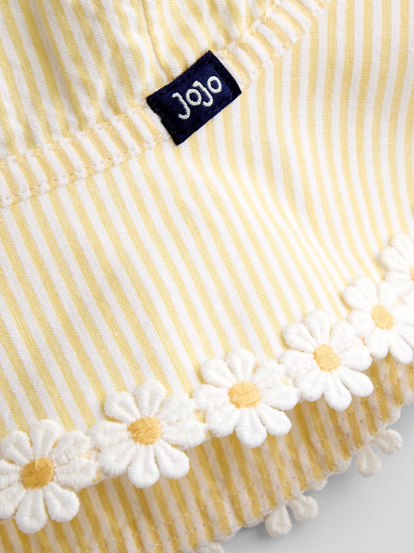 JoJo Maman Bébé Yellow Daisy Trim Seersucker Floppy Sun Hat image 3
