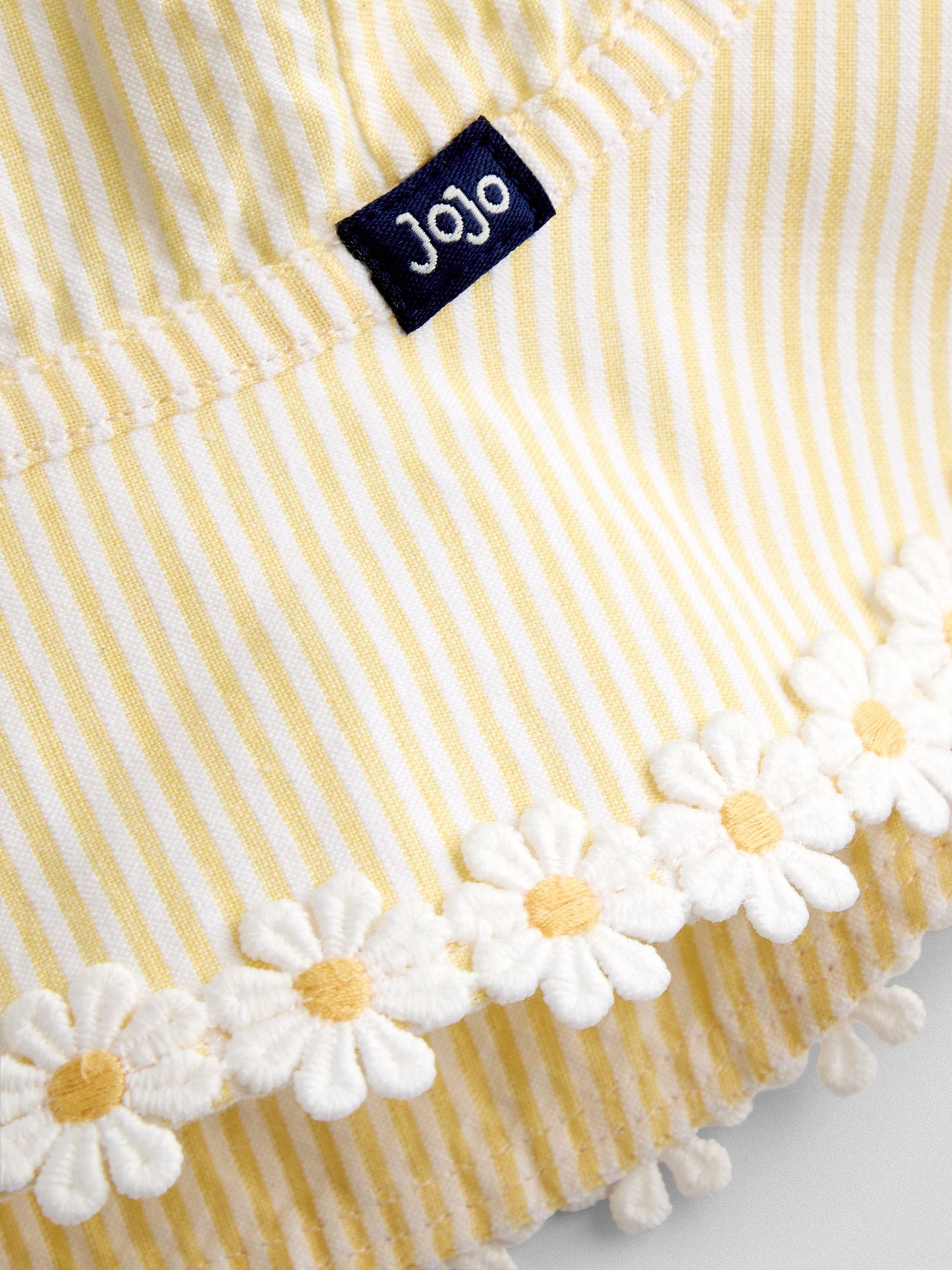 JoJo Maman Bébé Yellow Daisy Trim Seersucker Floppy Sun Hat image 3