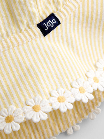 JoJo Maman Bébé Yellow Daisy Trim Seersucker Floppy Sun Hat image 3