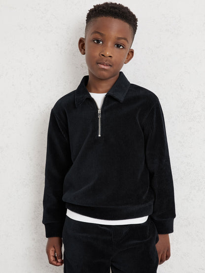 Dsiney Kidz - Reiss Navy Blue Bert 3-9 yrs Corduroy Half-Zip Polo Shirt image 1