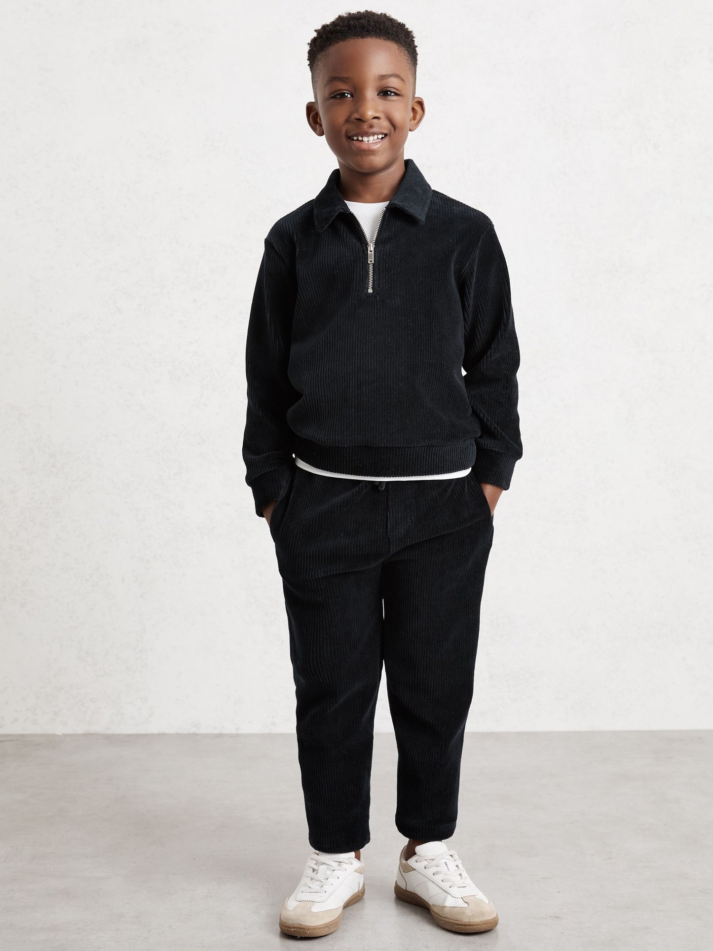 Dsiney Kidz - Reiss Navy Blue Bert 3-9 yrs Corduroy Half-Zip Polo Shirt image 3