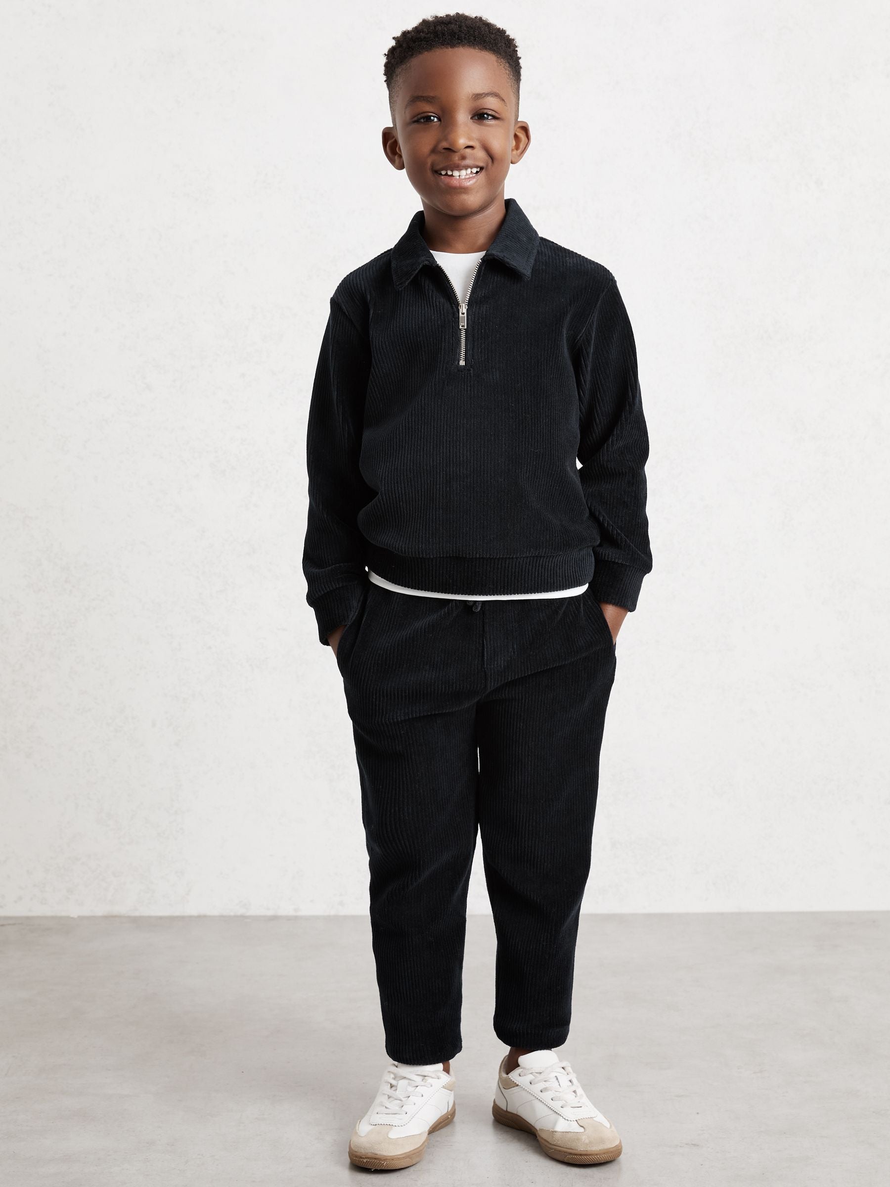 Dsiney Kidz - Reiss Navy Blue Bert 3-9 yrs Corduroy Half-Zip Polo Shirt image 3