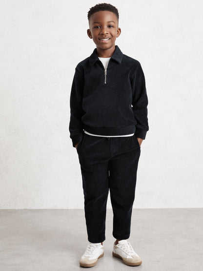 Dsiney Kidz - Reiss Navy Blue Bert 3-9 yrs Corduroy Half-Zip Polo Shirt image 3