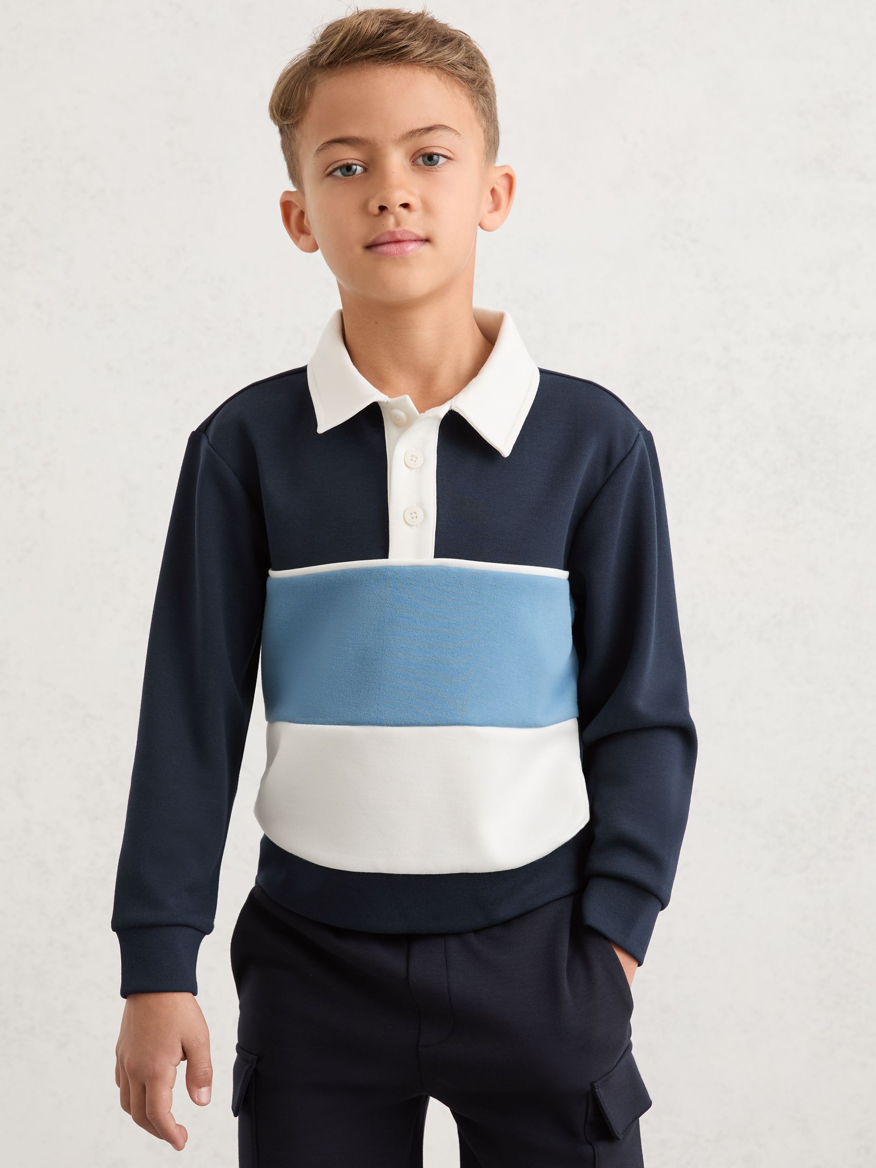 Dsiney Kidz - Reiss Navy Caspian 3-9 yrs Colour-Block Long-Sleeve Polo Shirt image 1